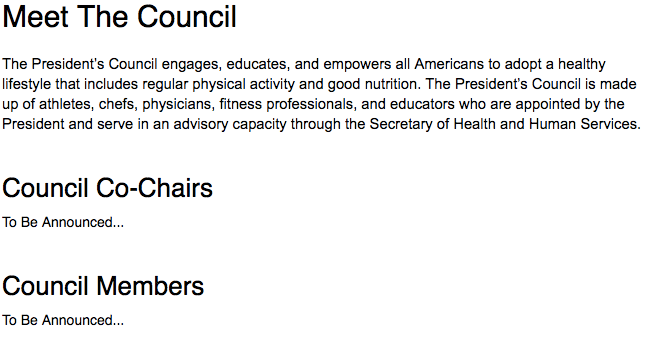 Screenshot from the website of the President's Council on Fitness.