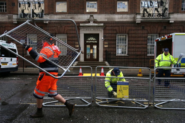 Preparations outside St. Mary's Hospital in London.