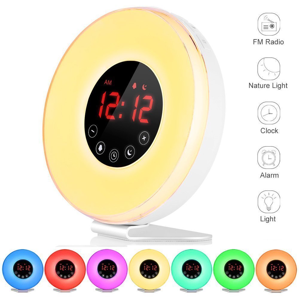 OnLyee Digital Alarm Clock with FM Radio 7-Color Night Light 3 Loud Sounds Ba... 
