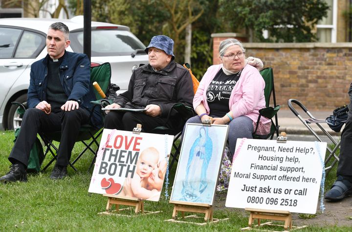 Pro-life demonstrators outside the Marie Stopes clinic in Ealing