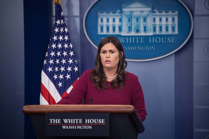 White House spokesperson Sarah Huckabee Sanders speaks at the press briefing at the White House in Washington, DC, on April 10, 2018.
