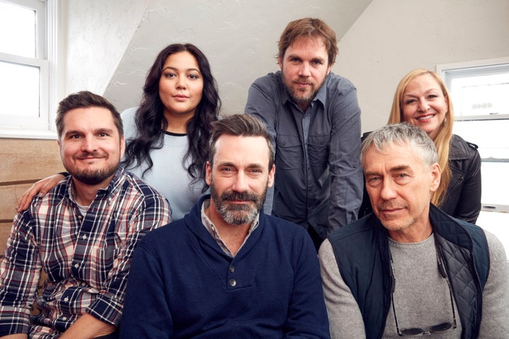 Mike Weber, left, Shivani Rawat, Jon Hamm, Brad Anderson, Tony Gilroy and Monica Levinson from the film "Beirut" at the YouTube x Getty Images Portrait Studio on Jan. 22 in Park City, Utah. 