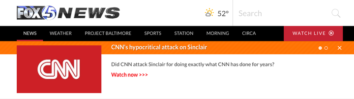 A Sinclair station in Baltimore linked prominently to the company's CNN attack video on Tuesday.