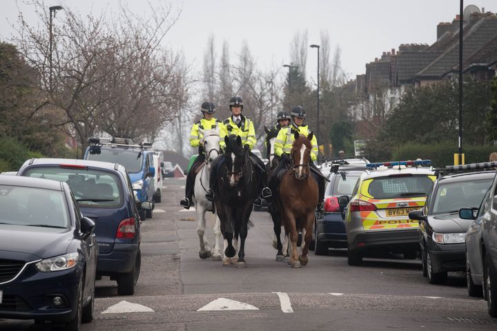 Mounted police have been patrolling the area to 'provide reassurance to local residents', but a spokesperson said the location of the tributes is 'not a matter for police'