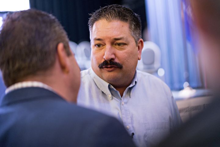 Randy Bryce meets with supporters at a campaign rally in February 2018.