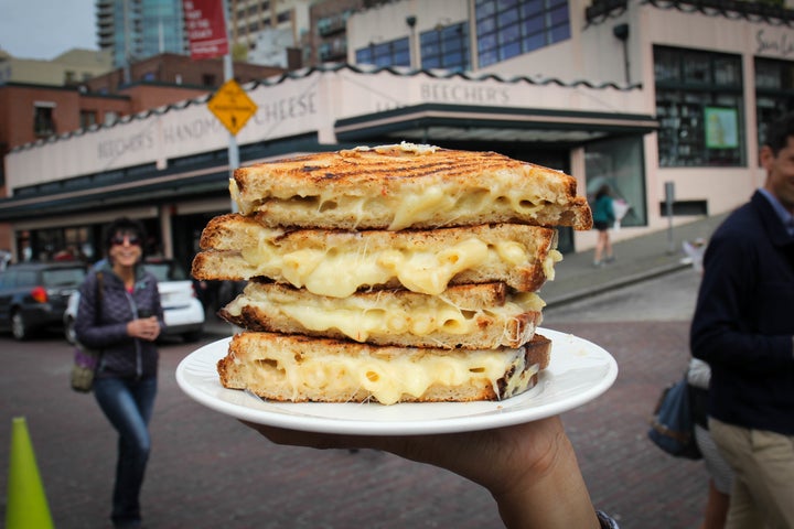 Beecher's makes a special mac and cheese grilled cheese sandwich every year on National Grilled Cheese Day