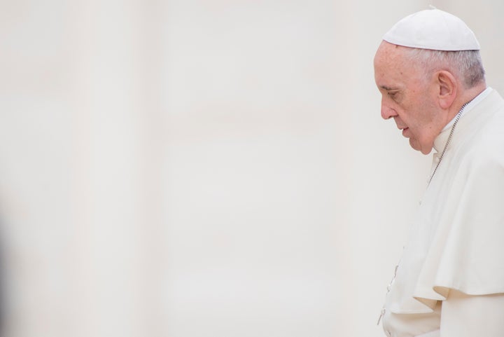 Pope Francis attends his weekly general audience in St Peter Square at the Vatican, Wednesday, April 11, 2018. 