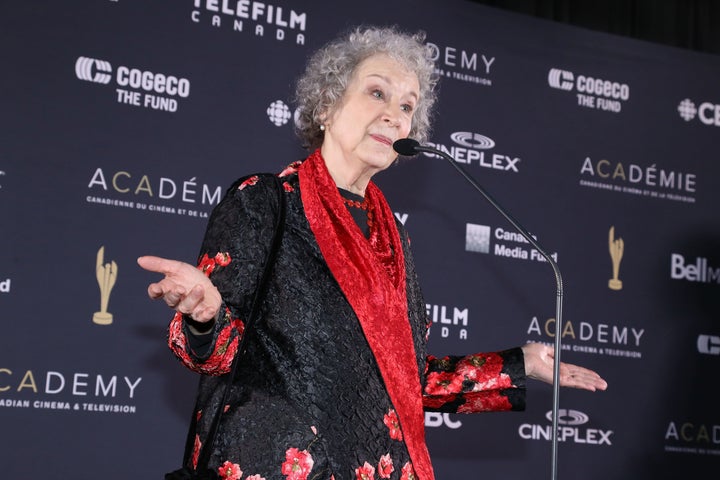 Margaret Atwood poses in the press room at the 2018 Canadian Screen Awards in March.