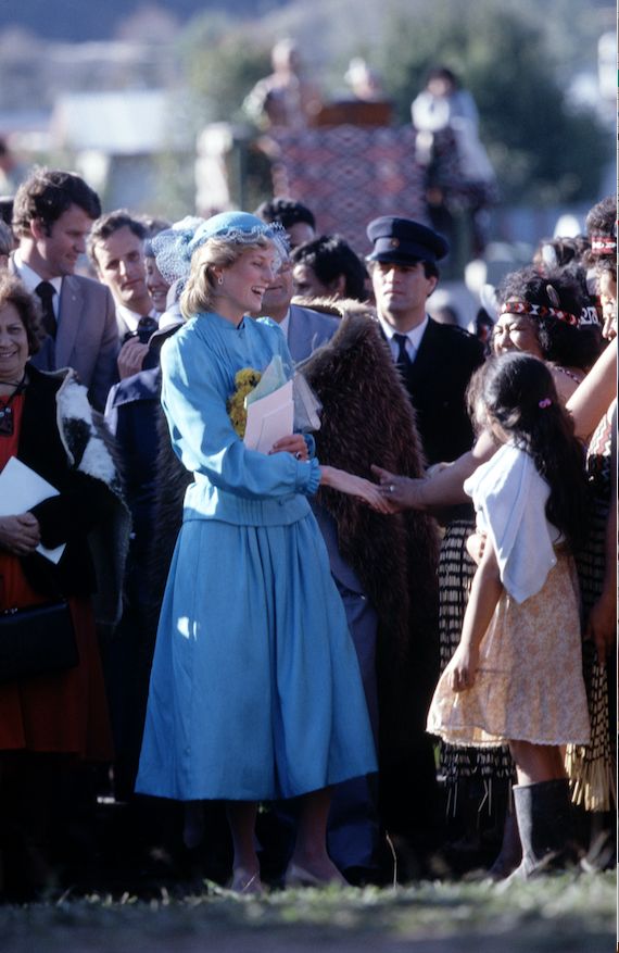 Princess Diana in Auckland during a royal tour of New Zealand in Apr 1983.