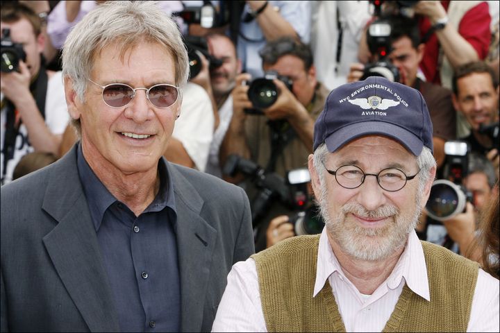 Actor Harrison Ford (L) with Steven Spielberg (R). 