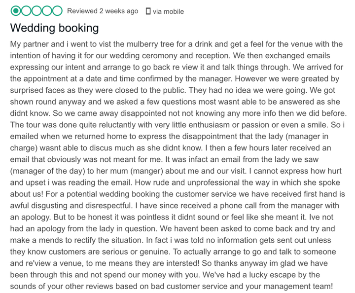 Sharp called out the restaurant in her TripAdvisor review. 