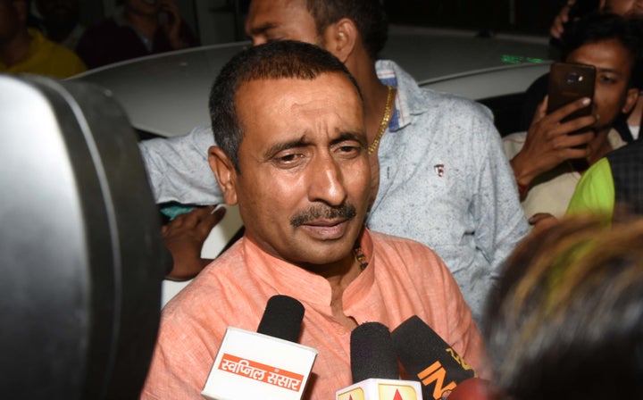 Kuldeep Singh Sengar speaks to the media in Lucknow, India, on Wednesday.