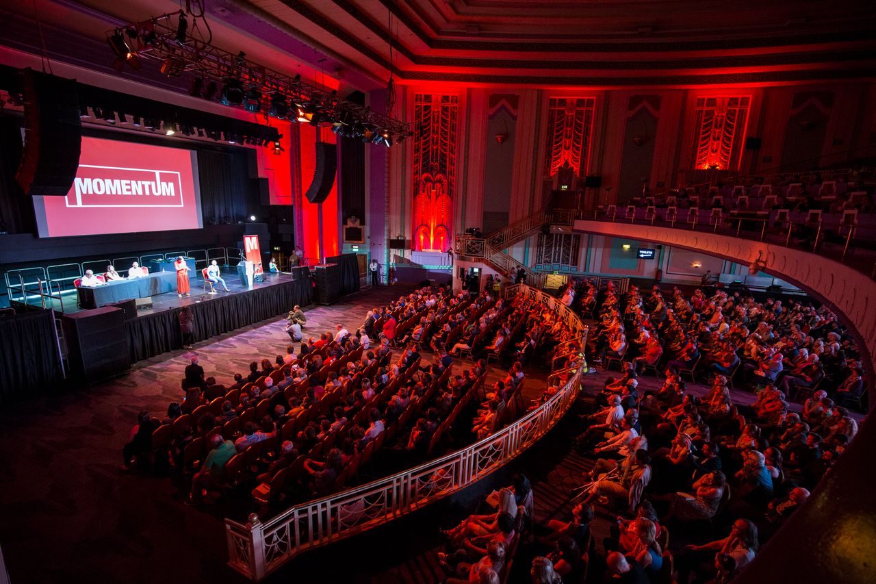A Momentum rally in support of Corbyn at The Troxy on July 6, 2016 in London.