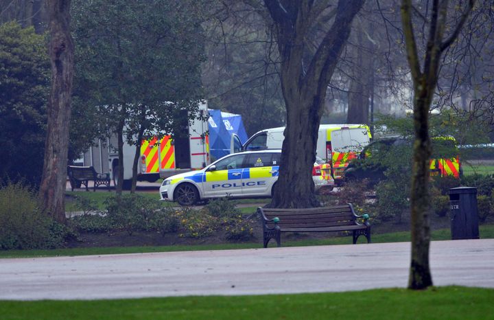Police at the scene where the girl's body was found in West Park, Wolverhampton.
