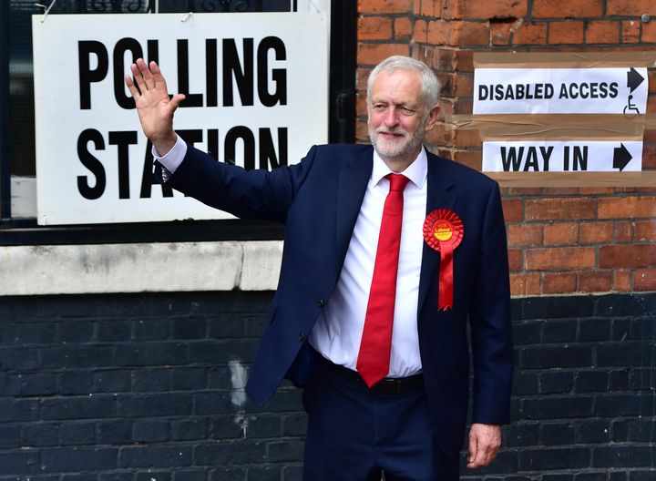 Labour leader Jeremy Corbyn after casting his vote in the General Election at a polling station in Pakeman school in Islington, north London.