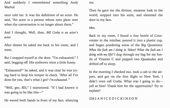 The scene in Dickinson's book, "No Lifeguard on Duty: The Accidental Life of the World’s First Supermodel", that describes what happened in Lake Tahoe.