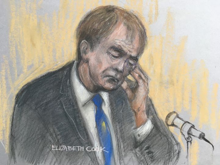 An artist's impression of Sir Cliff, who gave evidence in court on Friday (13 April)