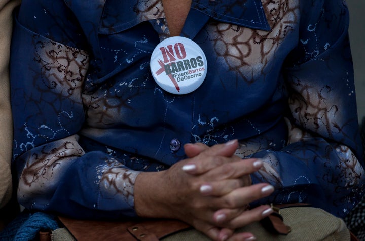 People protest against Bishop Juan Barros in Osorno, Chile, on Feb. 23, 2018.