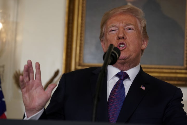 <strong>US President Donald Trump makes a statement about Syria at the White House</strong>