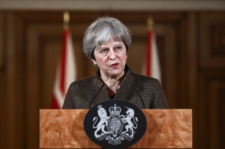 Theresa May addresses reporters at Downing Street