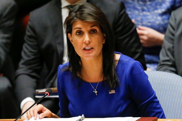 United States Ambassador to the United Nations Nikki Haley speaks during the emergency United Nations Security Council meeting on Syria at the U.N. headquarters in New York