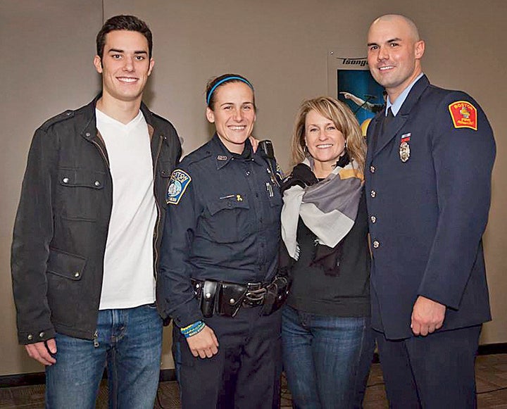 From left: Shores Salter, Boston police officer Shana Cottone, Roseann Sdoia and Boston firefighter Mike Materia.