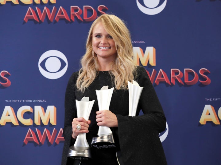 Miranda Lambert poses backstage with her awards, including Female Vocalist of the Year.