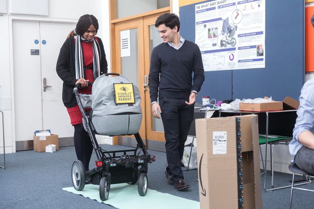 Ramona Williams pushing the Smart Baby Buggy during trials. 