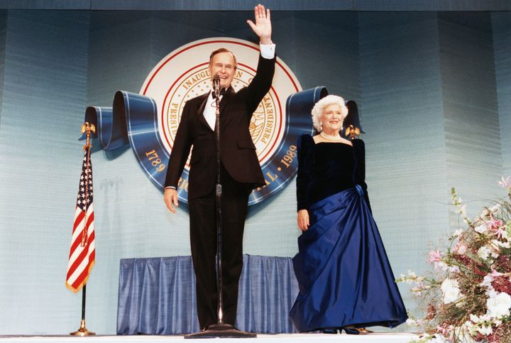 George and Barbara Bush at his inaugural celebration in 1989 