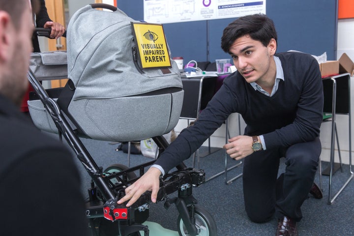 An early prototype of the smart buggy, with sensors on the front.