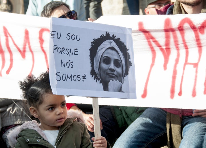 A demonstration in Rome on March 25 to remember Brazilian councilwoman and activist Marielle Franco.