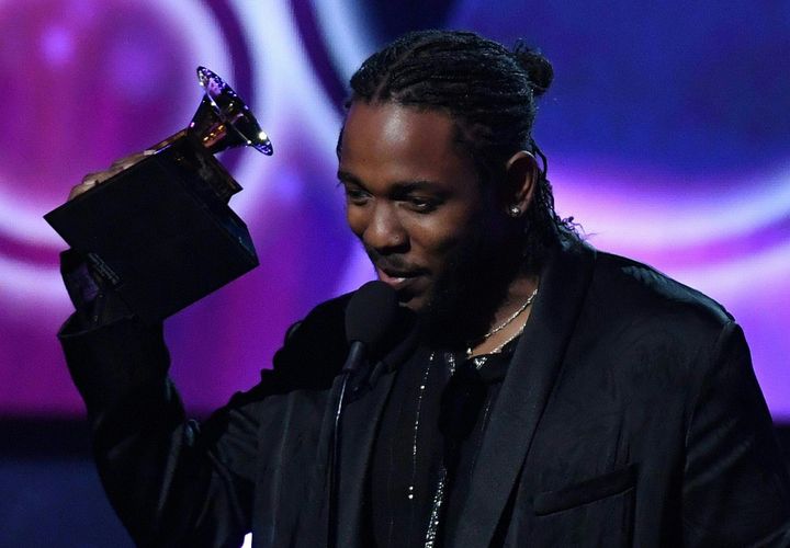 Kendrick Lamar receives the Grammy for the Best Rap Album with "Damn" during the 60th Annual Grammy Awards show on Jan. 28, 2018, in New York.