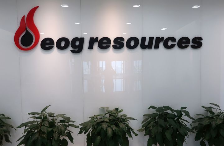 The logo of U.S. oil and gas company EOG Resources is seen in its office in Chongqing, China.