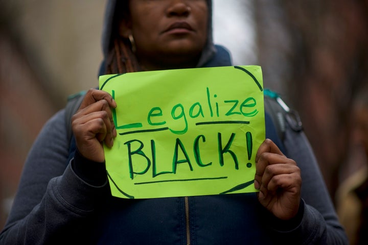 Nina Lyrispect Ball, 35, demonstrates during Sunday's protest in Philadelphia.