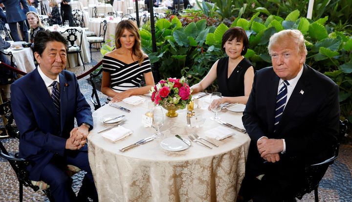 Donald Trump and first lady Melania Trump dined with Japan's Prime Minister Shinzo Abe and his wife Akie at Trump's Mar-a-Lago estate in Florida