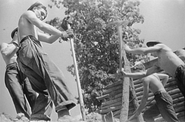 Men working for the Civil Conservation Corp, set up as part of of FDR's New Deal legislation from 1933 to give young unemploy