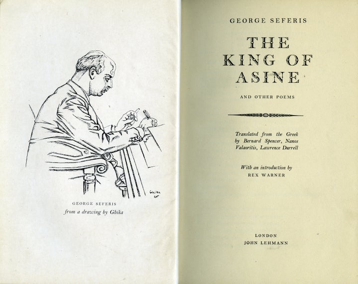 Γιώργος Σεφέρης, The King of Asine and Other Poems, John Lehmann, Λονδίνο, 1948. Προμετωπίδα του Ν. Χ. Γκίκα με πορτραίτο του Γ. Σεφέρη Μουσείο Μπενάκη / Πινακοθήκη Γκίκα, Βιβλιοθήκη.