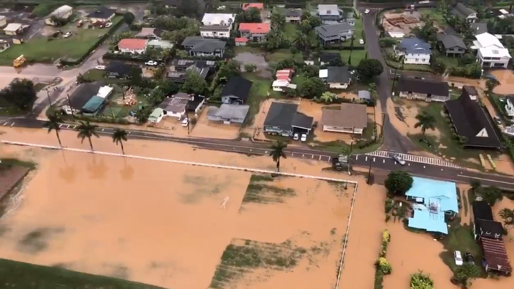 U.S. COAST GUARD HAWAII PACIFIC At least 350 people have been evacuated from Kauai’s north shore due to heavy rain, flooding and landslides.