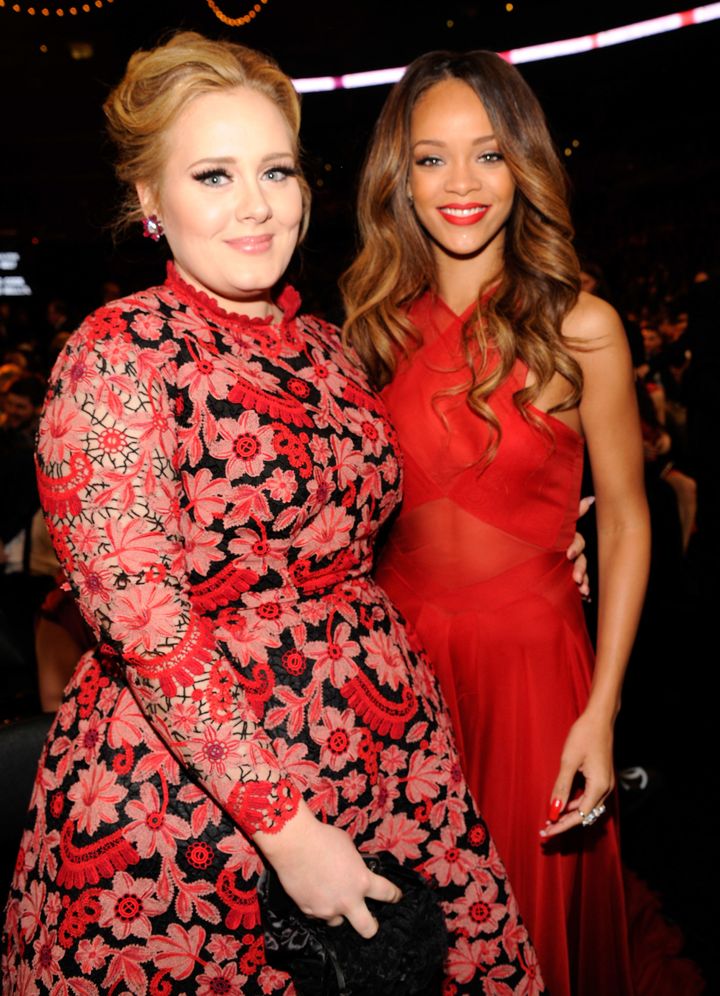 Adele and Rihanna attend the annual Grammy Awards in Los Angeles in 2013.