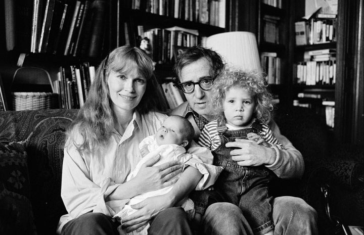 Actress Mia Farrow, director Woody Allen, and their children Dylan and Satchel, 13th January 1988. 