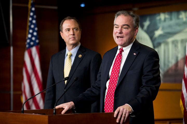 Sen. Tim Kaine (D-Va.), right, and Rep. Adam Schiff (D-Calif.) have been banging the drum for years on the need for Congress to do its job and vote to authorize wars. Good luck, gentlemen!