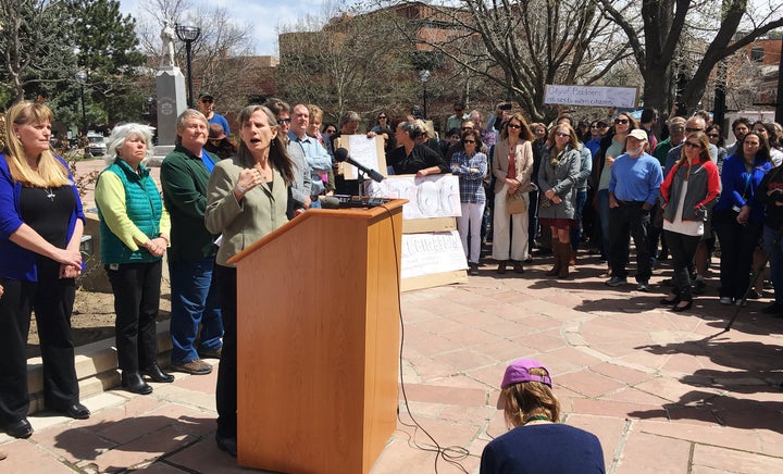 Boulder County Commissioner Elise Jones speaks in Boulder, Colorado.