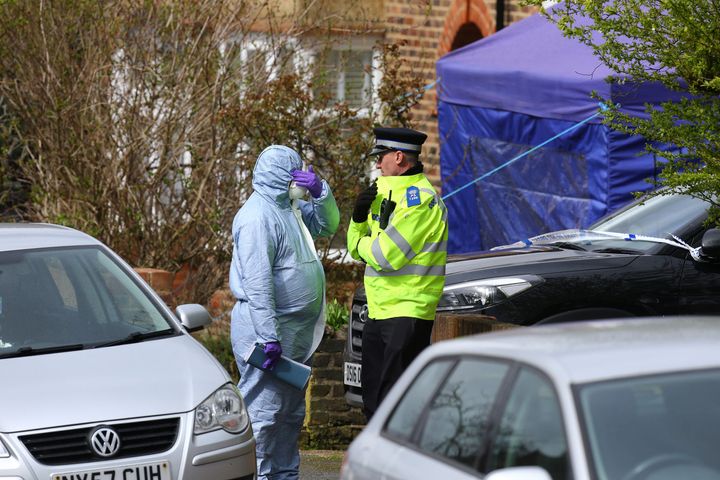 A police officer and a forensic officer outside the house of Richard Osborn-Brooks in South Park Crescent in Hither Green, south east London (file photo).