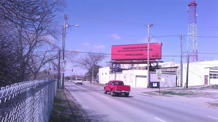 Billboard in Omaha on NRA contributions to Rep. Don Bacon (R-Neb.).