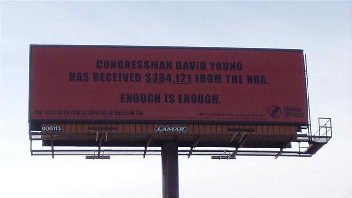 A billboard in Des Moines naming Rep. David Young (R-Iowa).