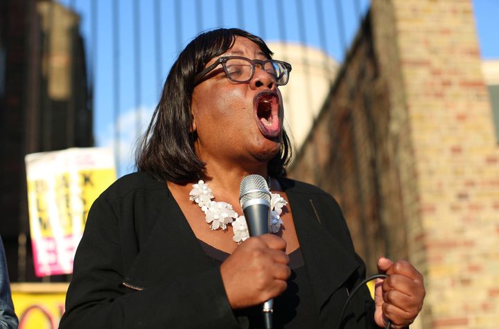 Shadow home secretary Diane Abbott addresses a protest on Friday in support of the Windrush generation