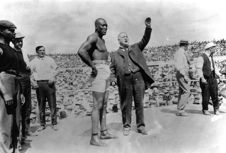 Jack Johnson, before his successful title defense against ''The Great White Hope'' James J. Jeffries in Reno, Nevada on July 4, 1910.