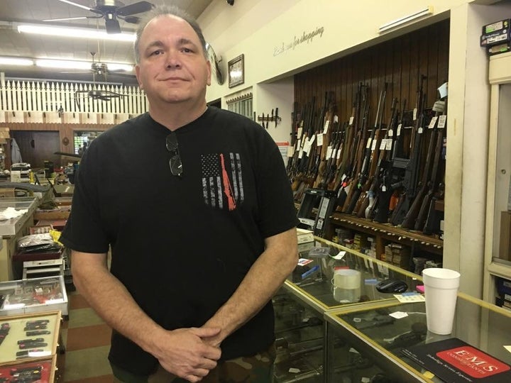 Newnan resident Jeff Nelms went to his friend's gun store during the rally on Saturday to make sure no one vandalized it. 