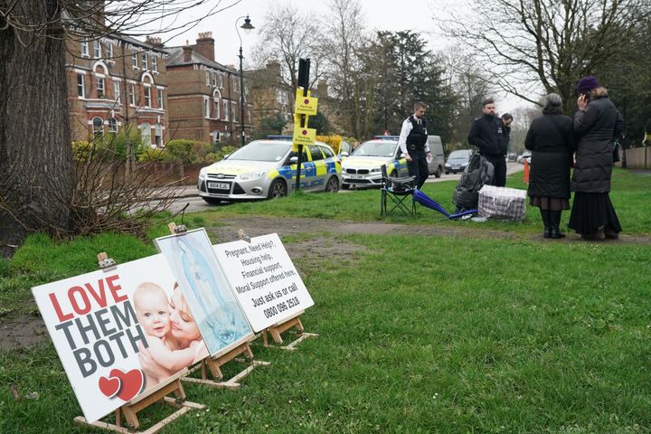 Police enforce the buffer zone around the Marie Stopes clinic in Ealing.