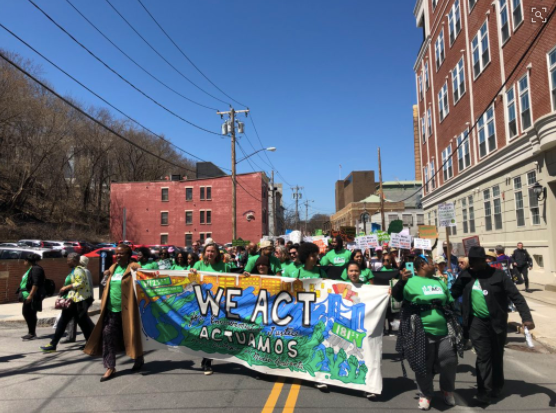 Protesters march through Albany on Monday. 